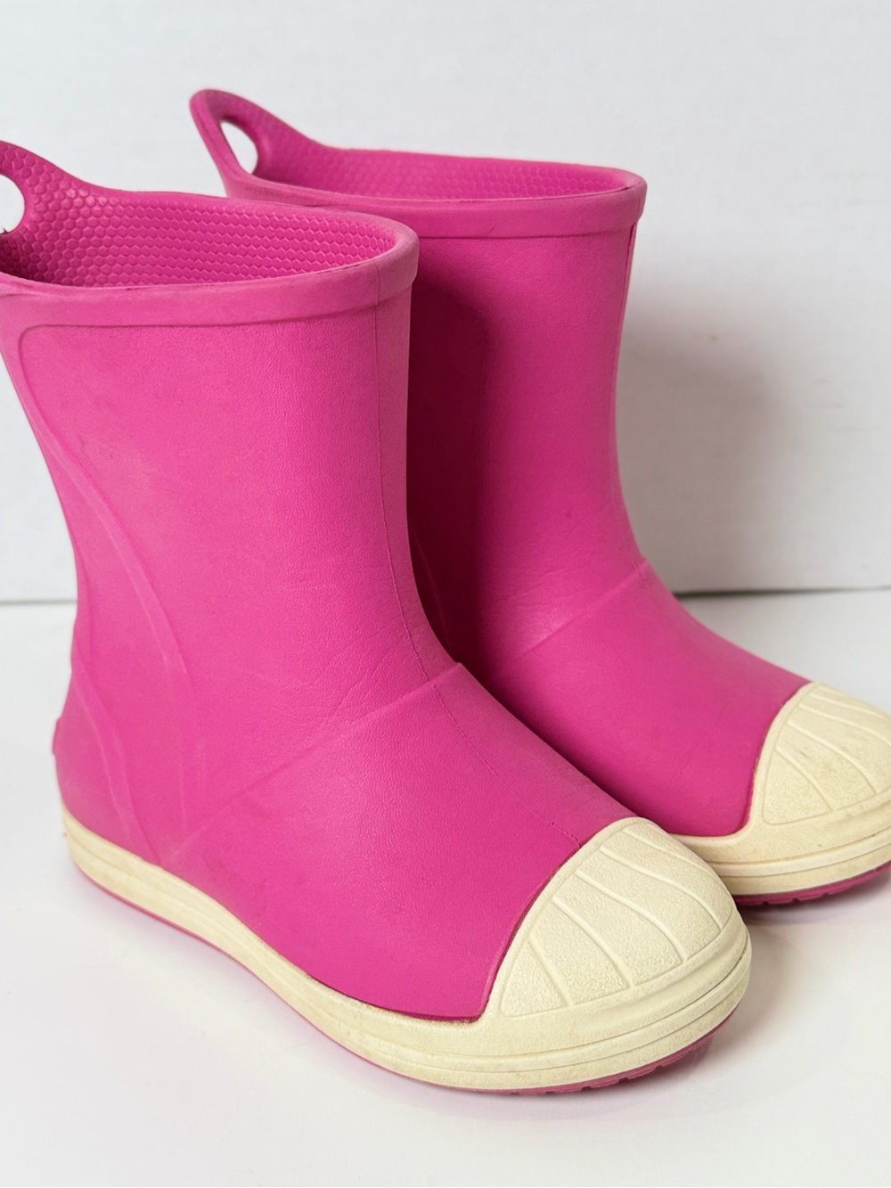 CROCS Kids Hot Pink Waterproof Rain Boots with Cream Toe Size 10C